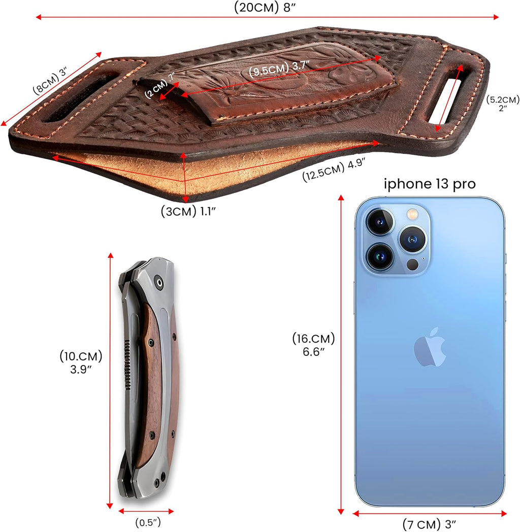 Leather Knife Sheath for Belt Pocket Folding Knife Holder Compact Draw Knifes Carrier EDC Tools Holster