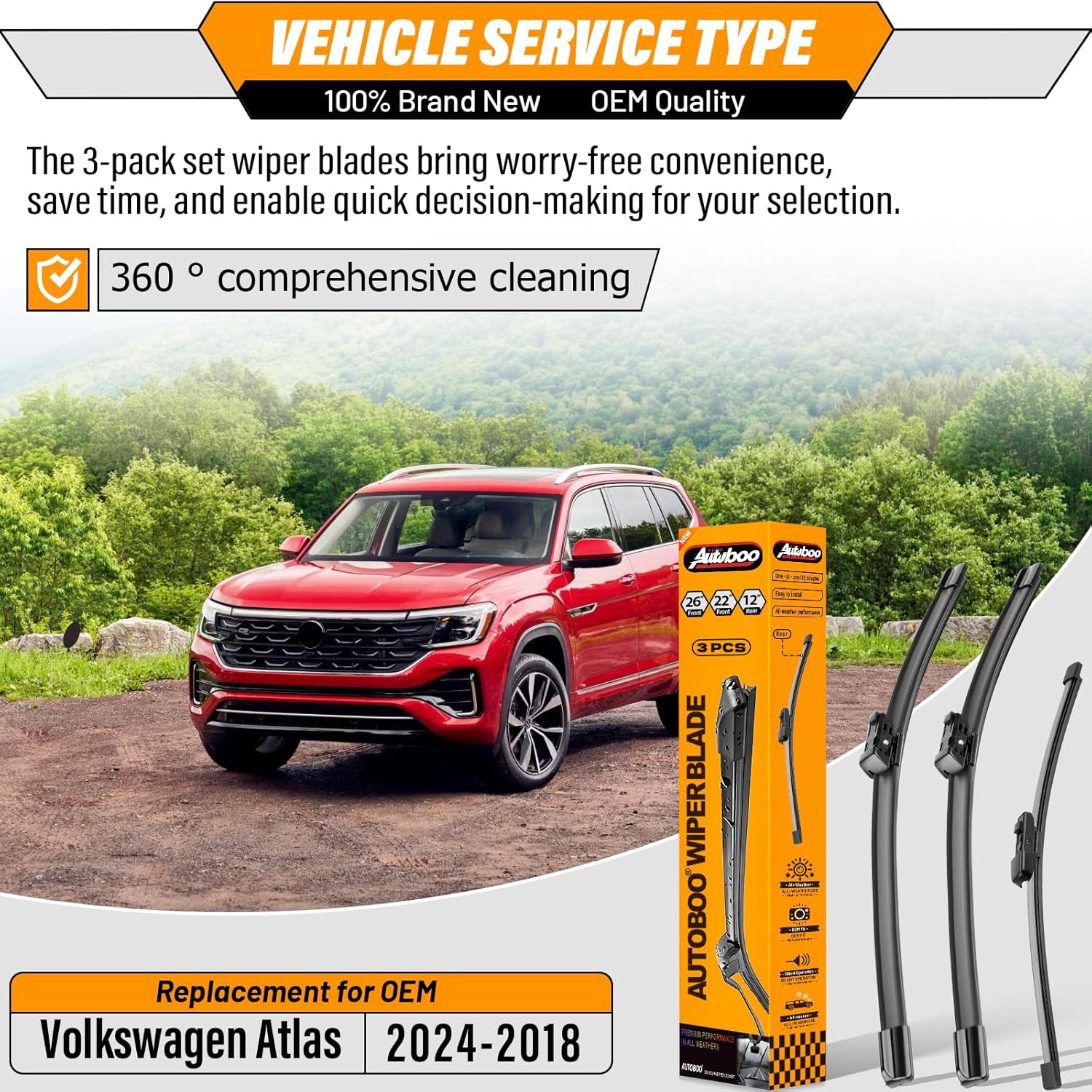 OEM Windshield Wiper Blade Replacement for VW Volkswagen Atlas 2018 2019 2020 20221 2022 2023 2024 Original Equipment