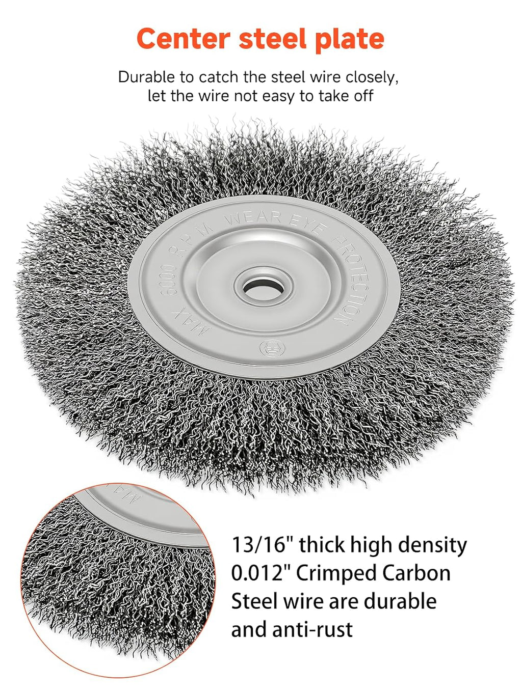 6in Wire Wheel Brush for Bench Grinder, Coarse Crimped Steel-2pcs
