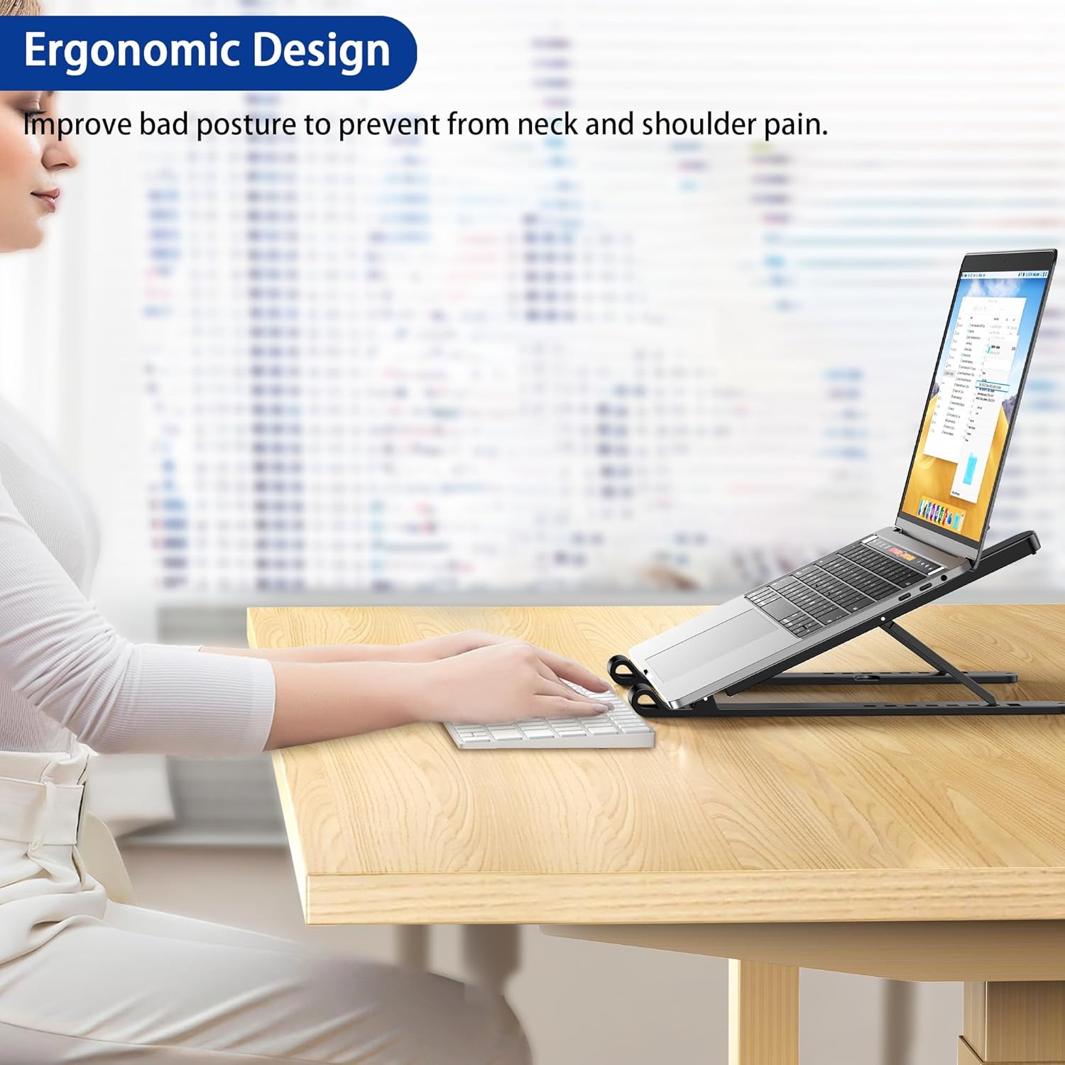 LS01 Pro Ergonomic Laptop Stand, Plastic Laptop Riser, Portable and Adjustable Notebook Computer Holder Compatible