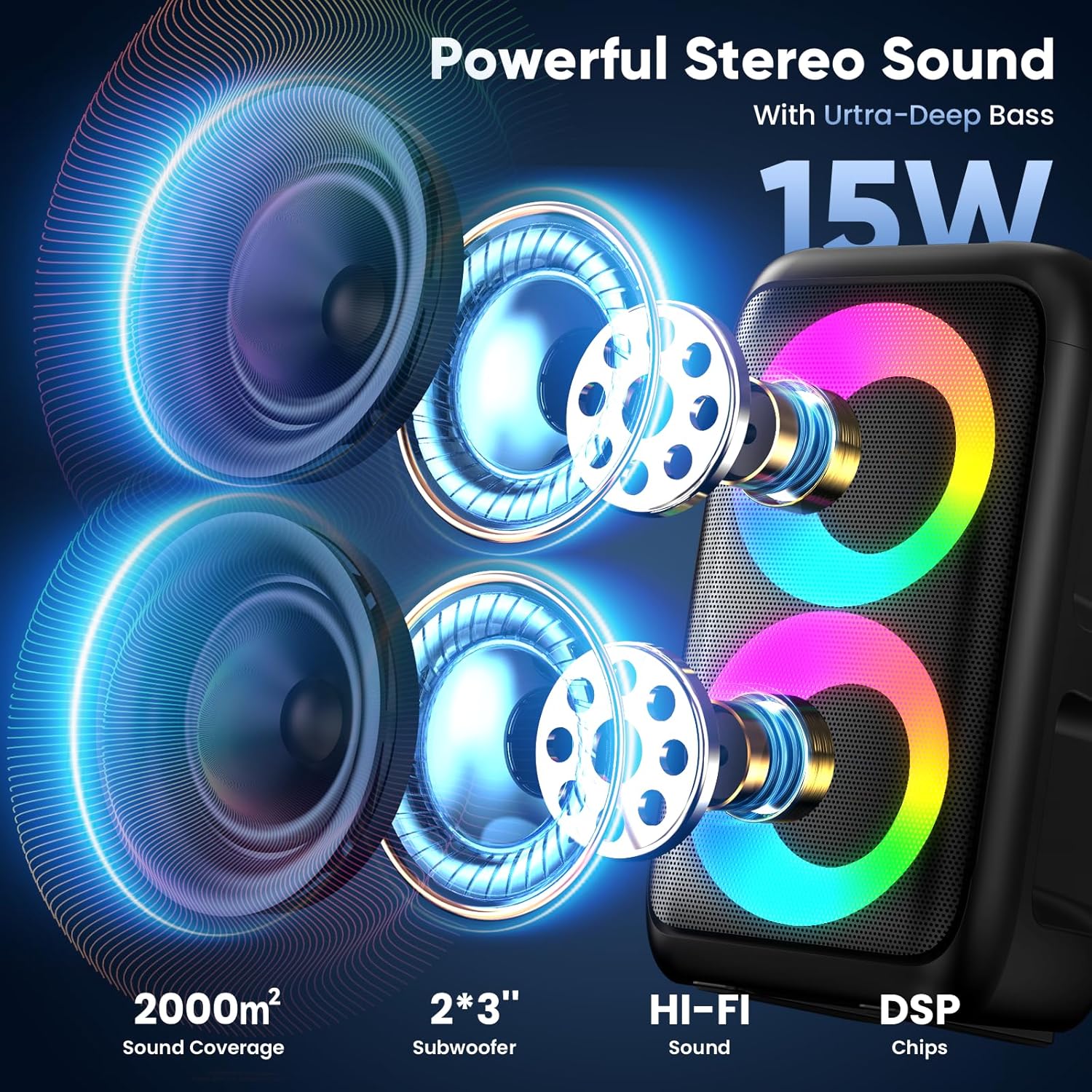 Karaoke Machine for Adults Kids, Portable Bluetooth Speaker with 2 Wireless Microphones, TWS Mode & LED Light, 10H