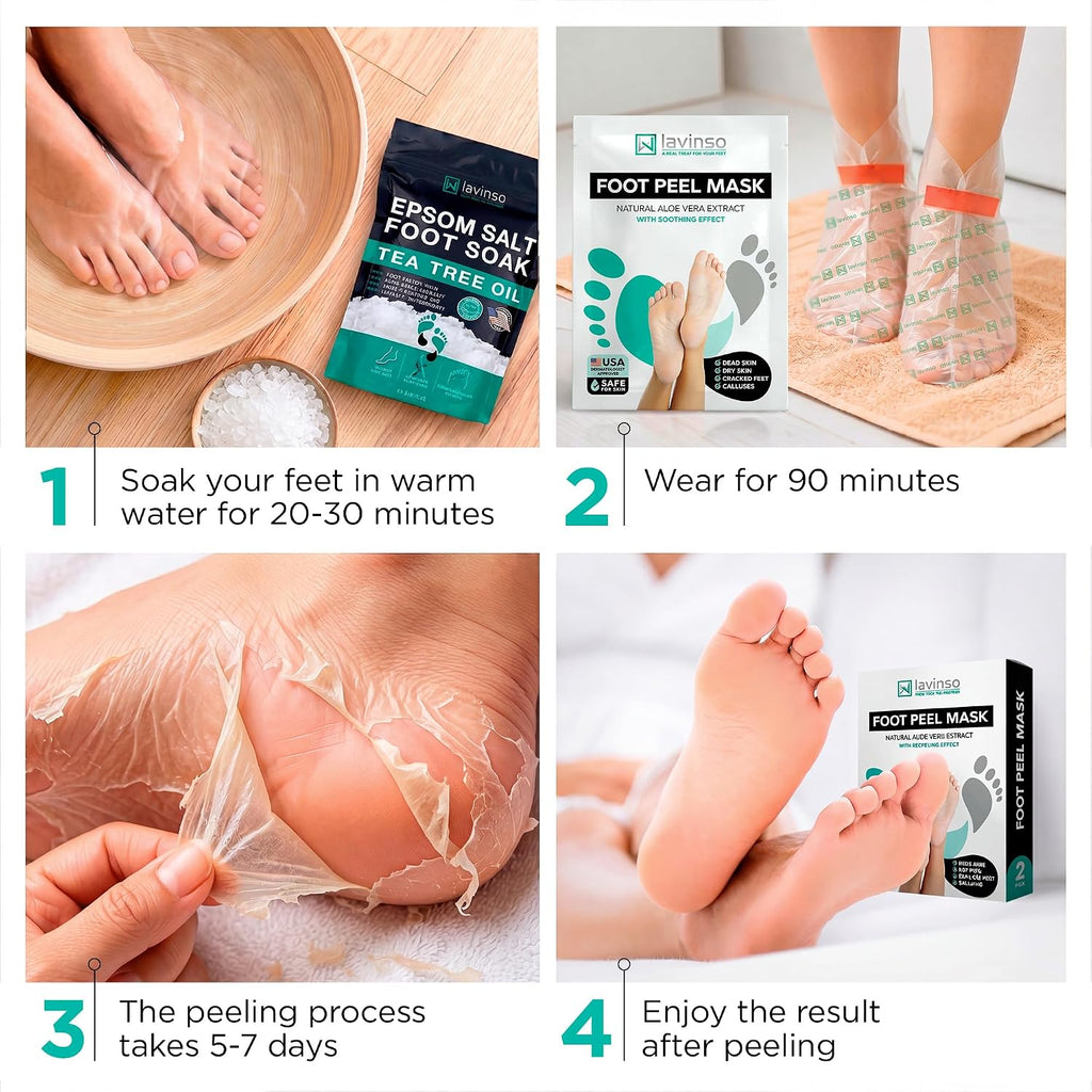Foot Peel Mask for Dry Cracked Feet – 2 Pack Peeling Mask Removes Dead Skin and Calluses - Exfoliating for Soft Baby