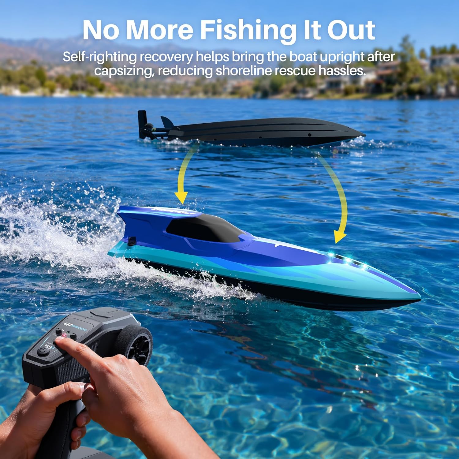 Brushless RC Boat for Adults & Teens, 35+ KPH, Self-Righting | Water-Cooled Motor, Adjustable Speed, 30-Min Runtime