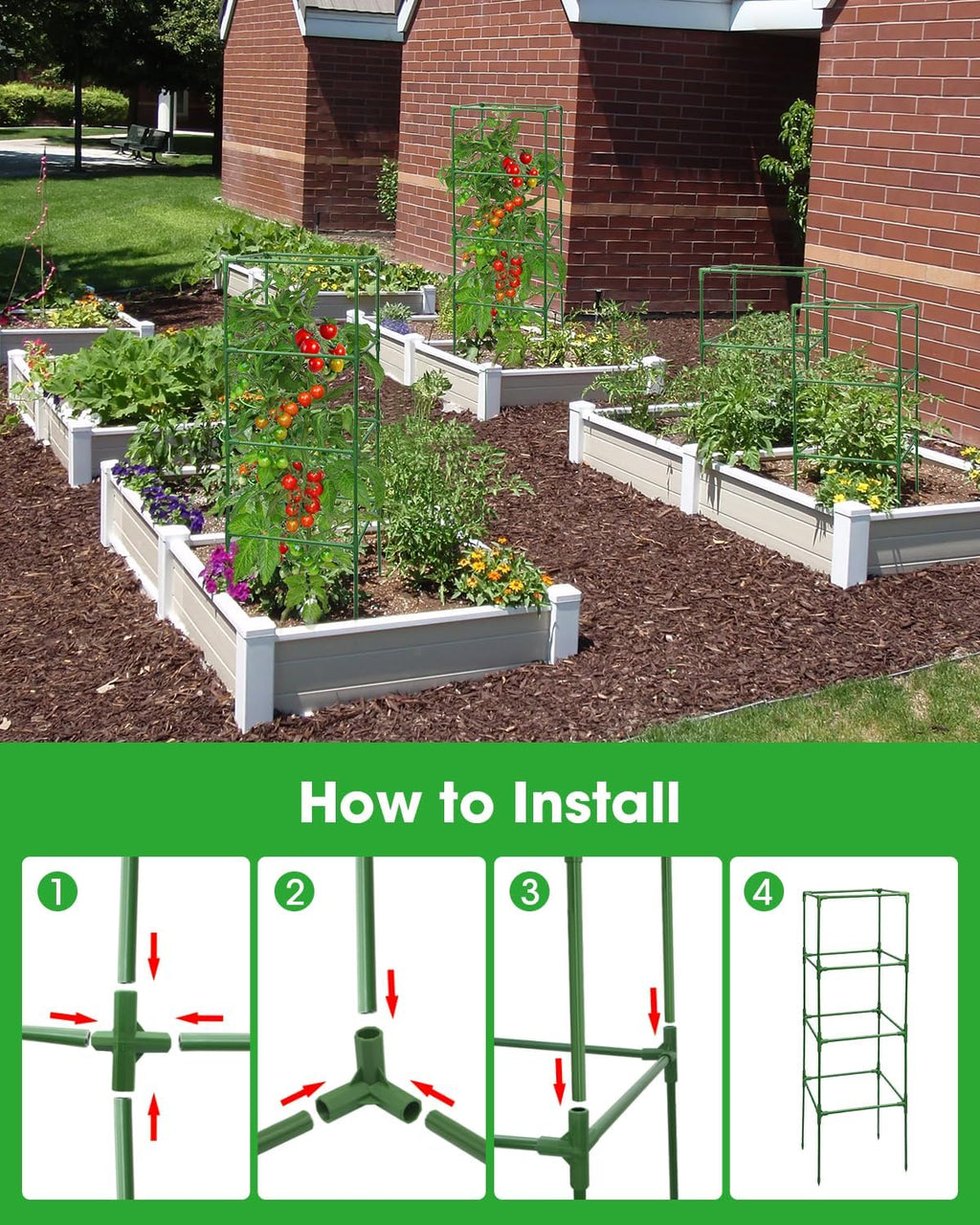 3 Pack Tomato Cages for Garden - Heavy Duty Square Tomato Plant Support Stakes, Height-Adjustable Tomato Trellis