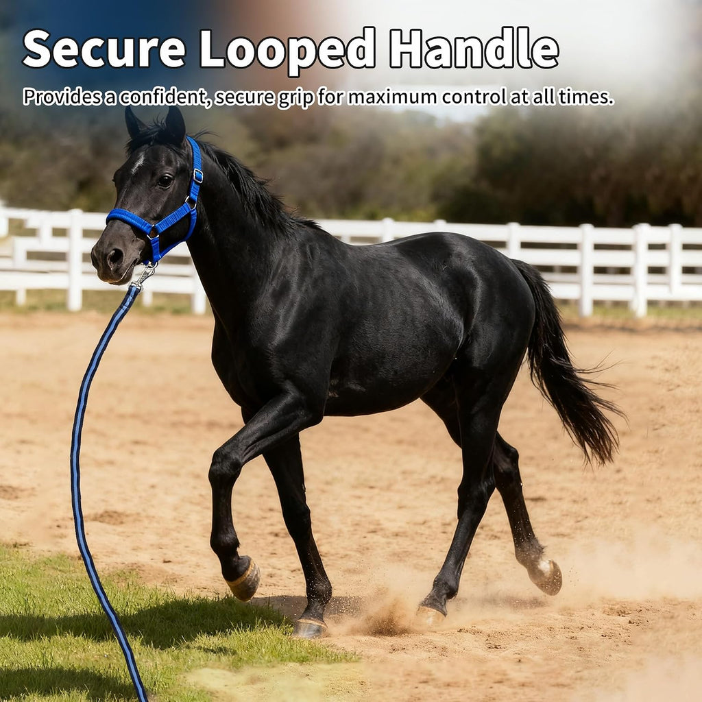 26FT Horse Lunge Line with Tangle-Free Swivel Snap,Quick Release,Heavy Duty Flat Training Rope for Lunging