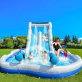 Inflatable Double Water Slide-17.7FT Large Climber Inflatable Water Park for Big Kids 5-10-Huge Splash Pool-Easy to
