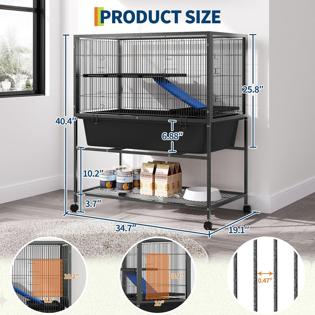Ferret Cage, 40.4" h Large Ferret Nation Cage with 3 Removable Platforms, Deep Tray, Storage Shelf, Metal Small