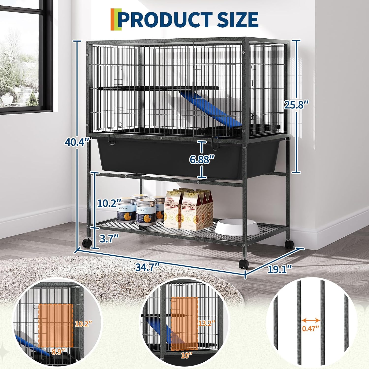 Ferret Cage, 40.4" h Large Ferret Nation Cage with 3 Removable Platforms, Deep Tray, Storage Shelf, Metal Small