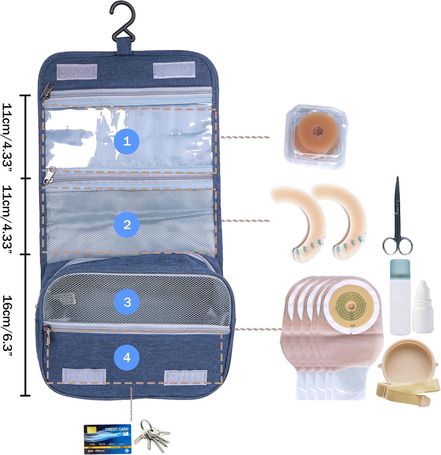 Ostomy Colostomy Travel Bag,Hanging Organizer Bag Accessory Storage Bags Pouch for Ostomy Supplies (Grey) (Navy Blue)