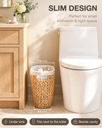 Wicker Bathroom Trash Can, Handwoven Hyacinth, Built-in Handle
