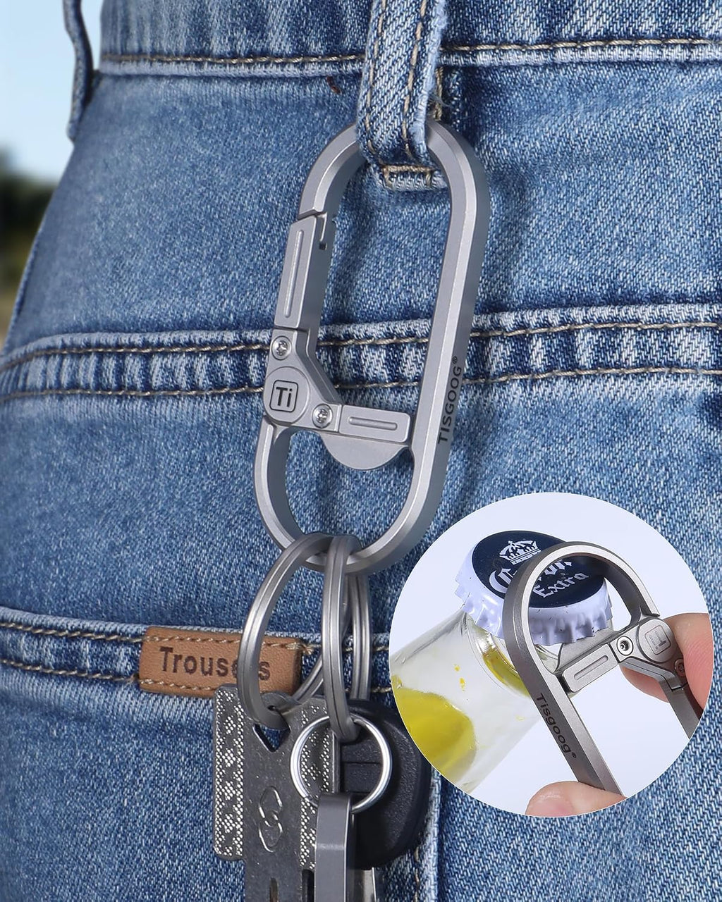Titanium Keychain, Carabiner Keychain Clip, Heavy Duty Key Ring Holder, 2.7" Large Size Car Key Chains with Bottle