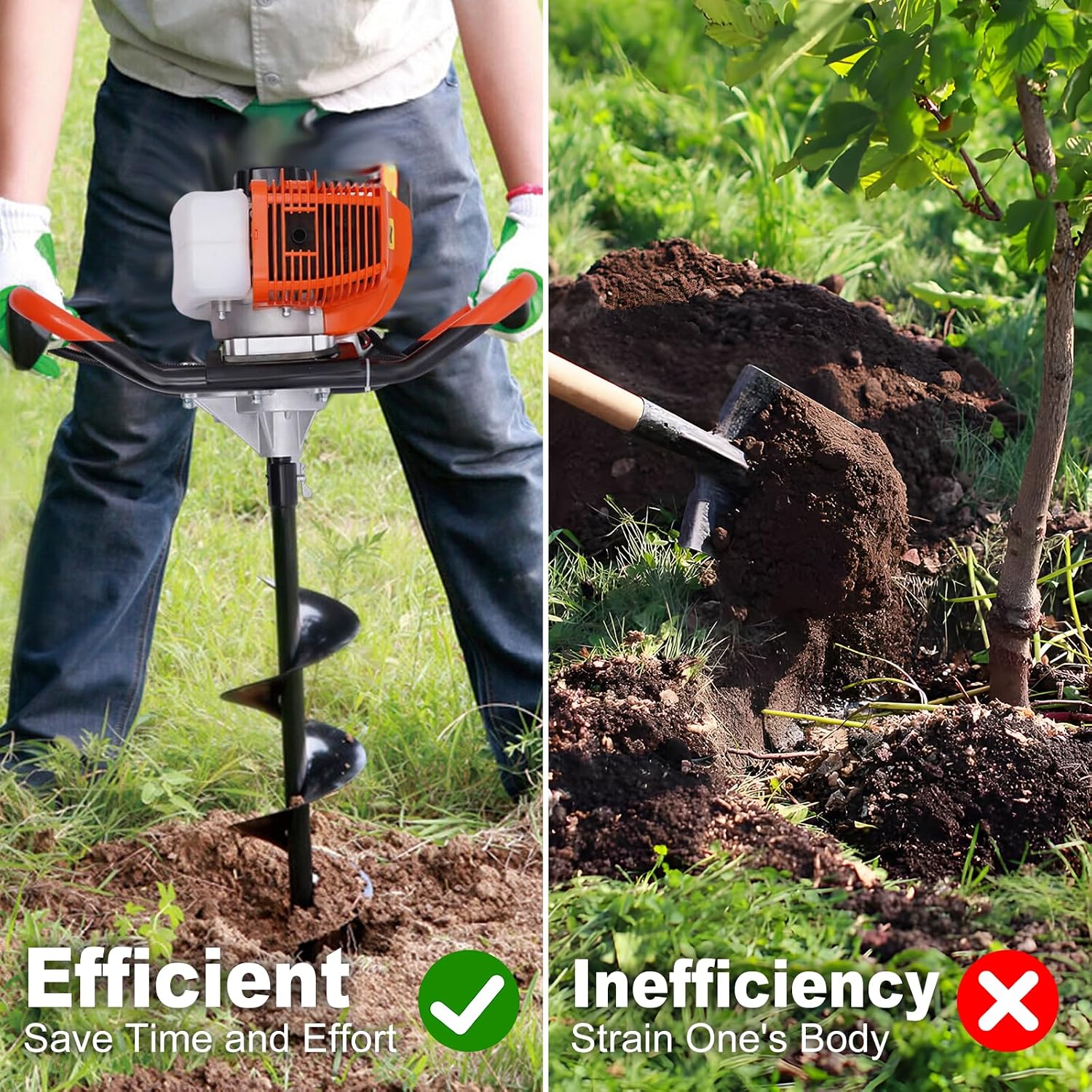 Heavy-Duty Earth Auger Drill Bit - 3" x 31.5" Post Hole Digger with Tungsten Carbide Tip for Fence, Tree Planting