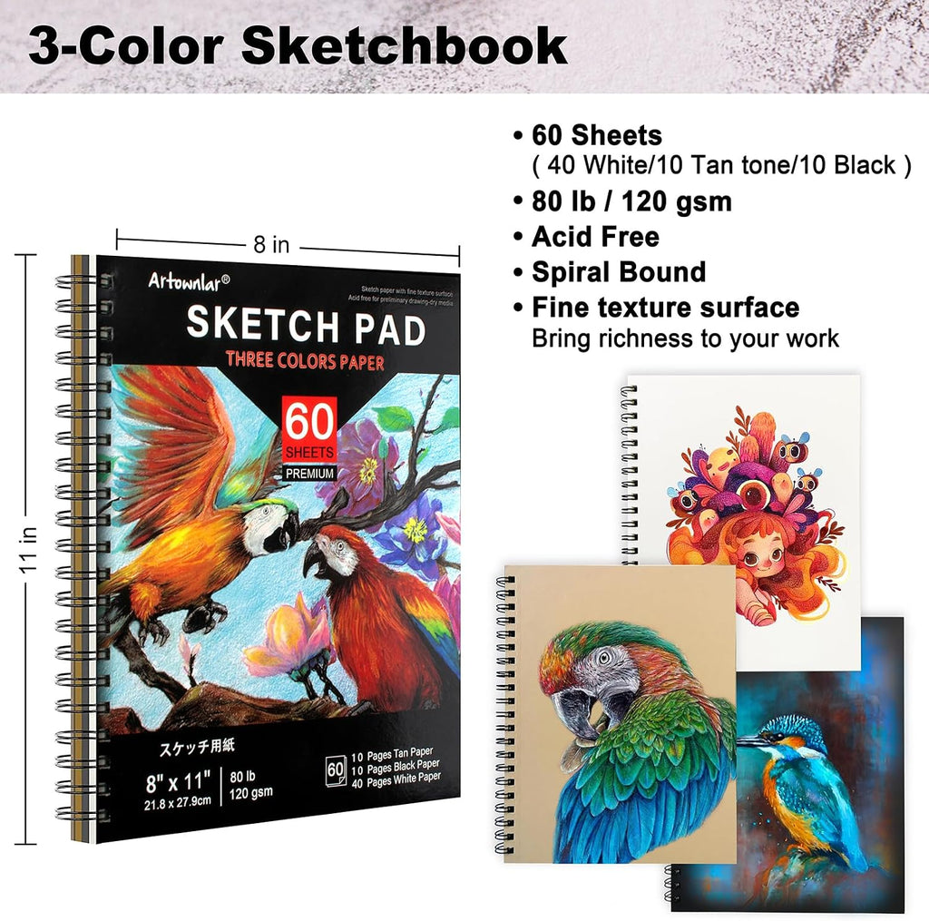 72 Pack Drawing Sketching Set with 8x11 Sketchbook | Pro Art Supplies Kit for Artist Adults Teens Beginner | Graphite