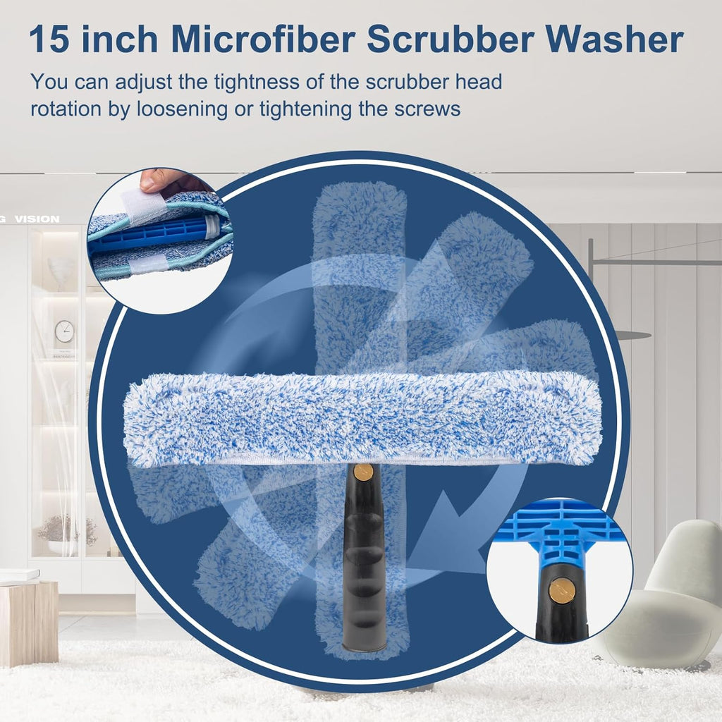 Window Cleaning Kit with 6ft Long Handle, 3 Gallon Bucket,14" Squeegee,15" Microfiber Scrubber,Spray Bottle