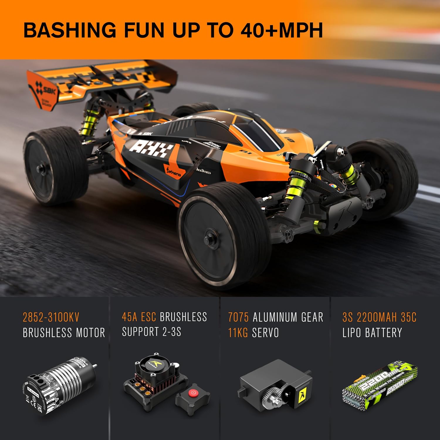 1/10 Brushless RC Cars, 40+ mph Max, 4X4 RTR Off-Road Buggy | RLAARLO SBK10 Remote Control car for Boys and Adults