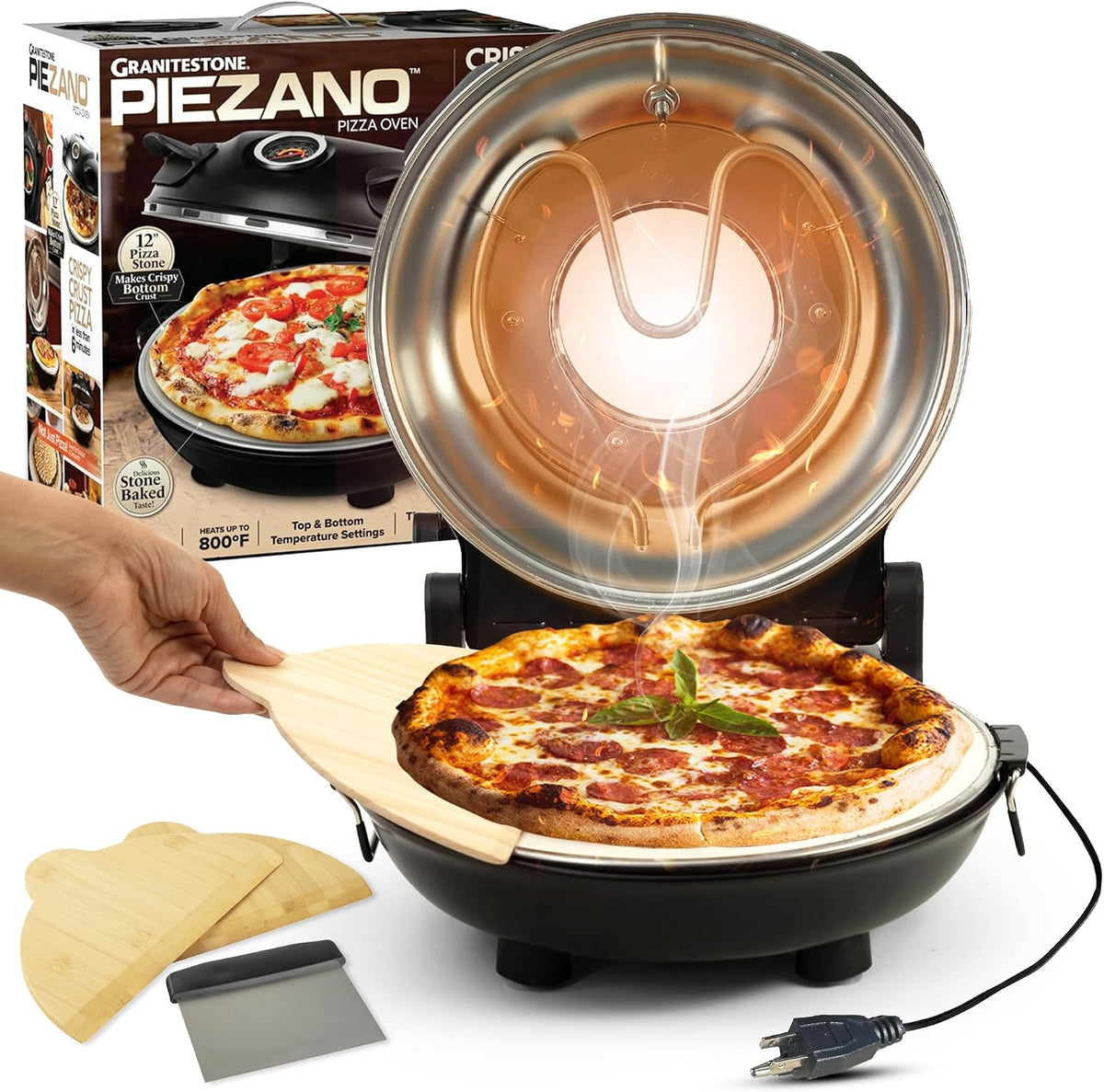 12" Electric Pizza Oven Indoor Countertop Pizza Maker, Black
