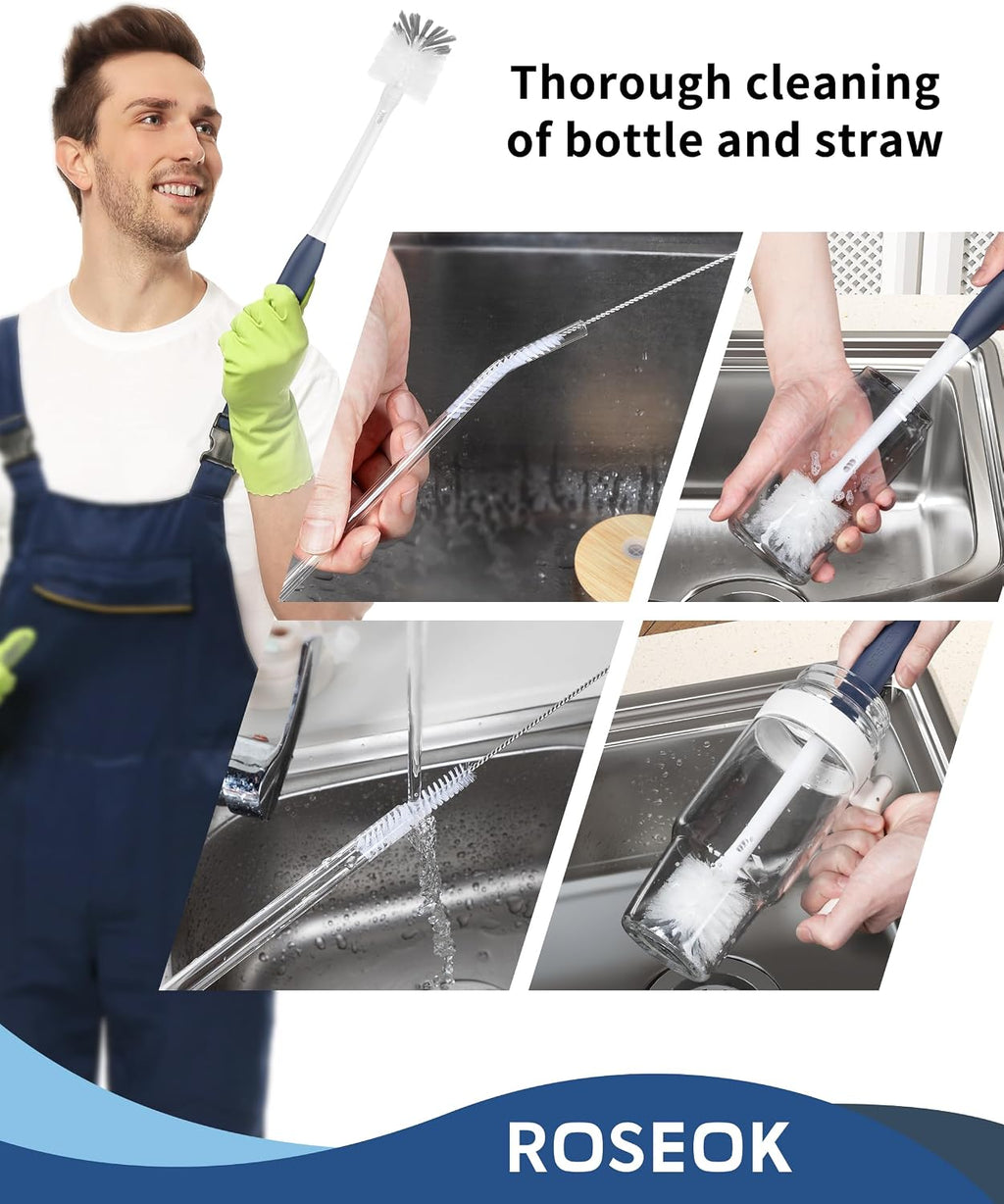 Bottle Brush with Straw Cleaner Brush, 2 in 1, Nylon Bristles | Water Bottle Brush for Cleaning Glass, Sports Bottle