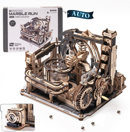 3D Puzzles for Adults, Electric Model Kits Marble Spaceport LGC01, 472pcs Marble Run Brain Teaser Wooden Puzzles