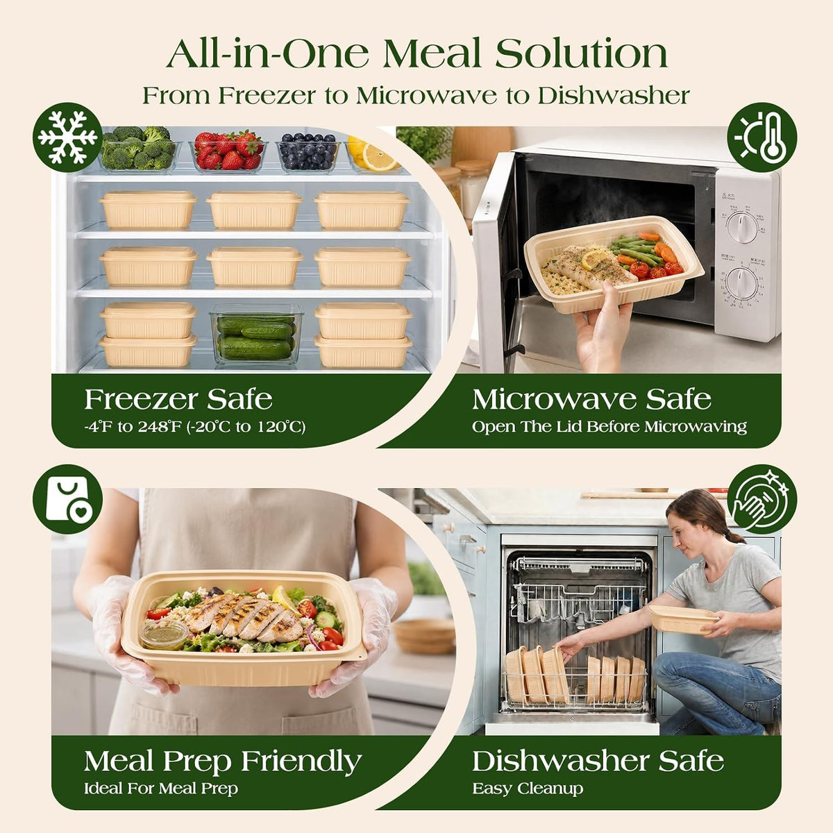 Glotoch 50 Pack (100-Piece) 32oz Meal Prep Containers with Lids Resuable