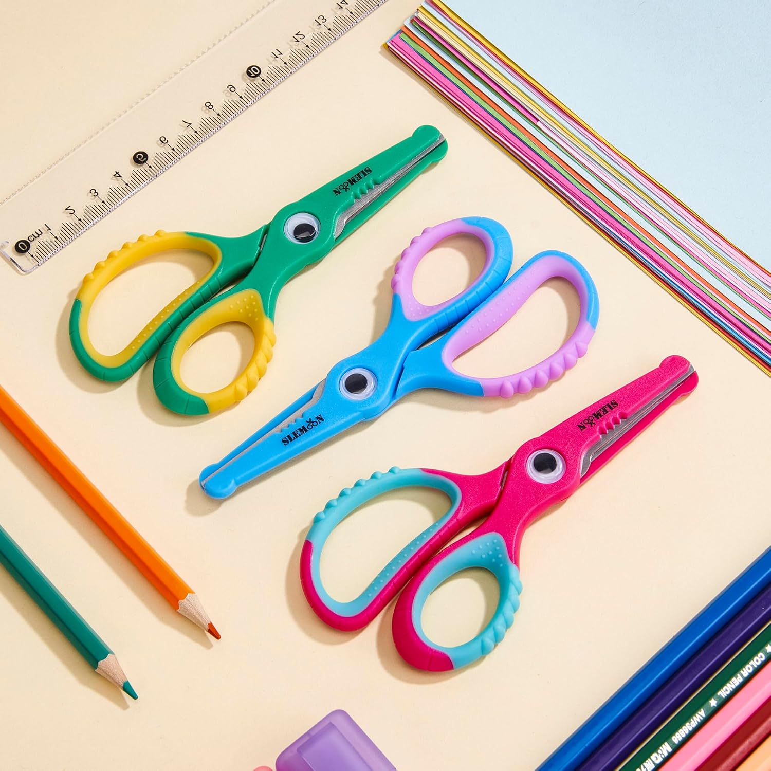 Kids Scissors 5.5 Inch,Blunt Tip Toddler Safety Scissors,3 Pack