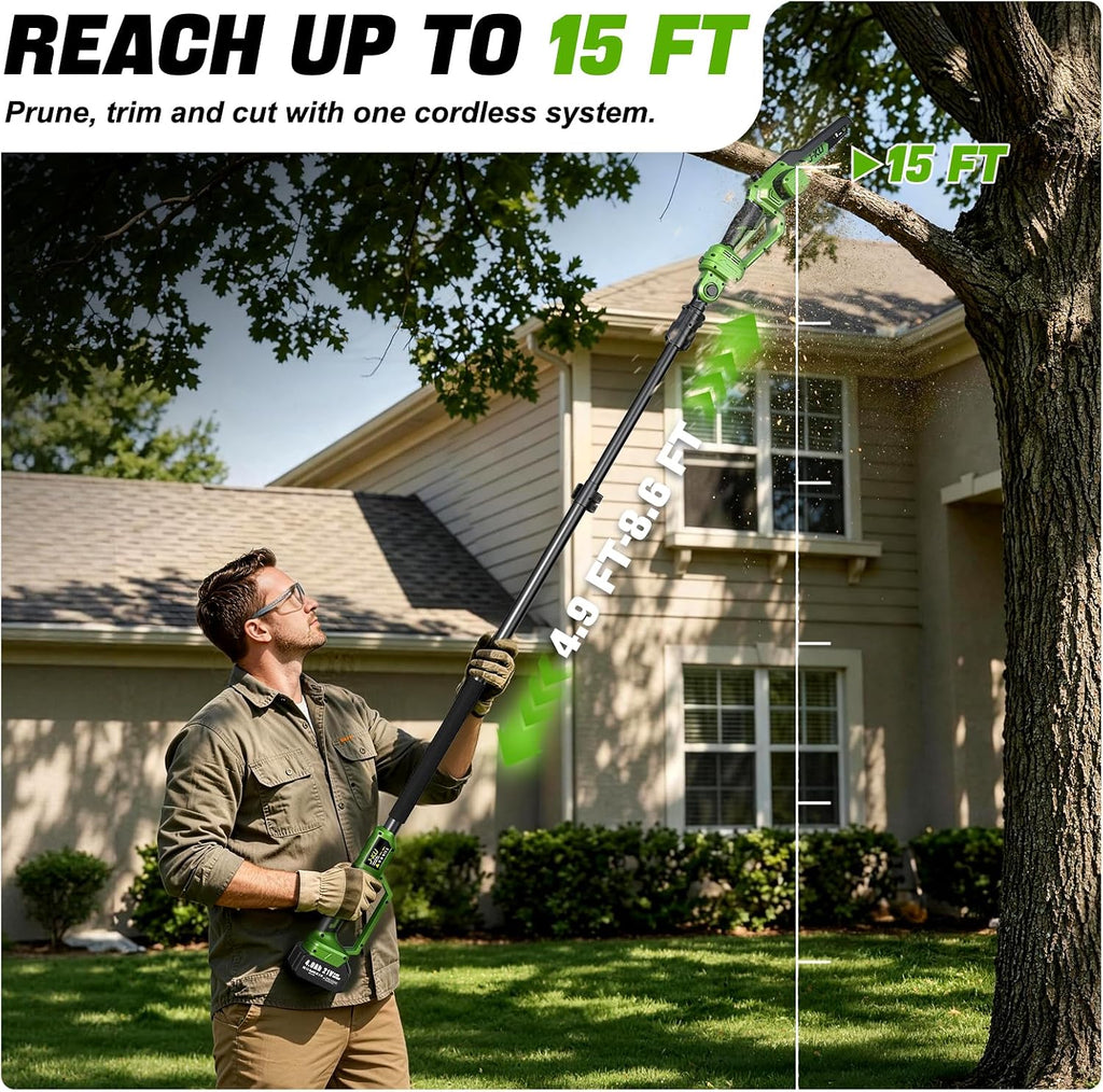 4-in-1 Electric Pole Saw & Pruning Shears Combo, 8" & 6" Mini Chainsaw with 2x4.0 Ah Batteries, 1.4in Cutting