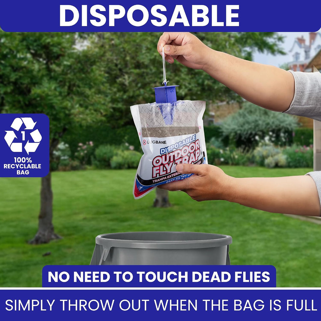 Fly Traps Outdoor Fly Trap for Patio. 9 Non-Toxic Pre-Baited Flies Bags Outdoor Disposable. Hanging Bug Catchers for