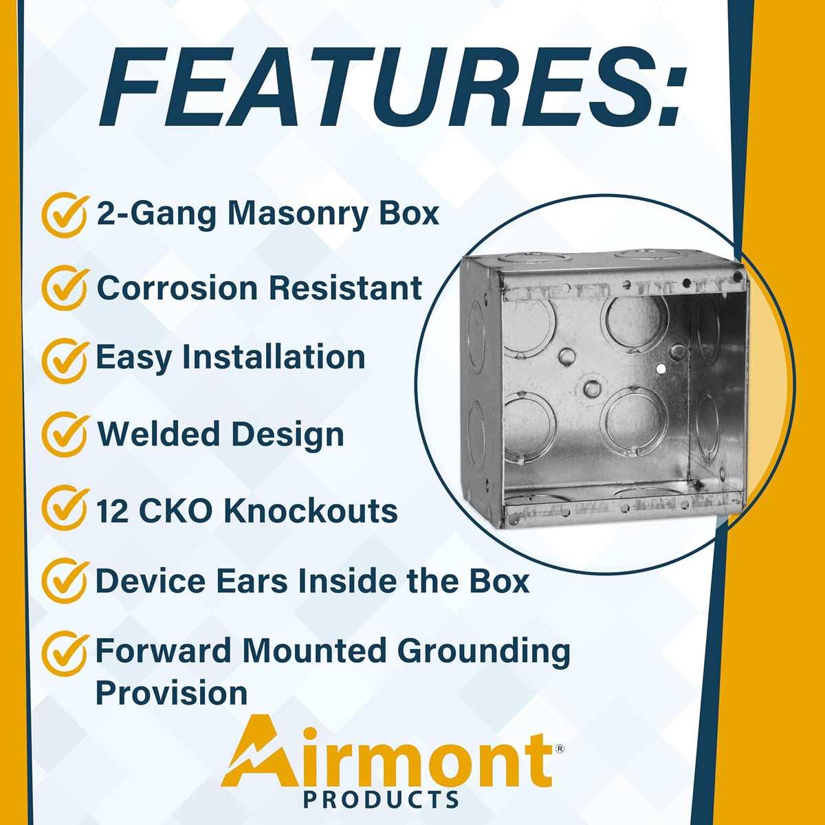 2-Gang Masonry Electrical Box, 2-1/2" Deep, 31.8 Cu. in., 12 EKO Knockouts