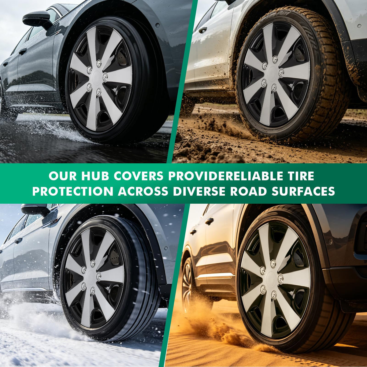 15 Inch Hubcaps 4-Pack Black & Silver Wheel Cover Universal-Fit
