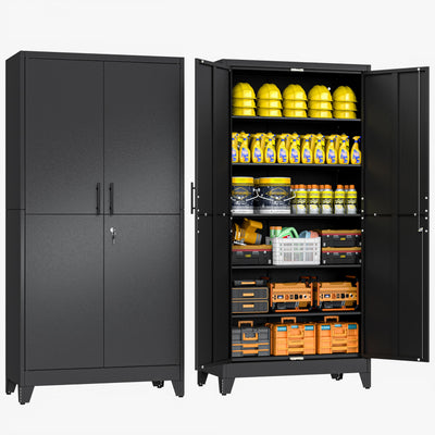 78.74" Metal Garage Storage Cabinet, Lockable Tall Tool Cabinet, Black