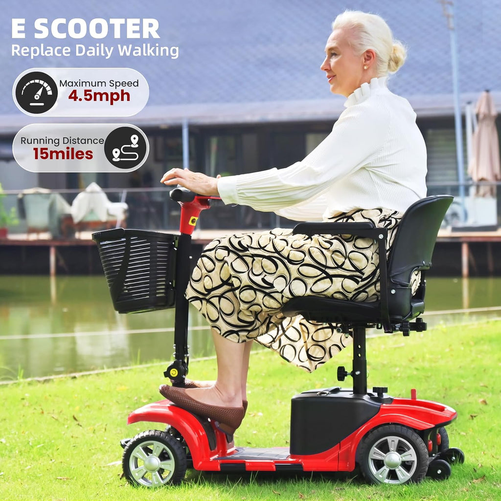 Mobility Scooters for Seniors & Adults, Compact Foldable Mobility Scooter with Tool-Free Disassembly, 15 Miles Range