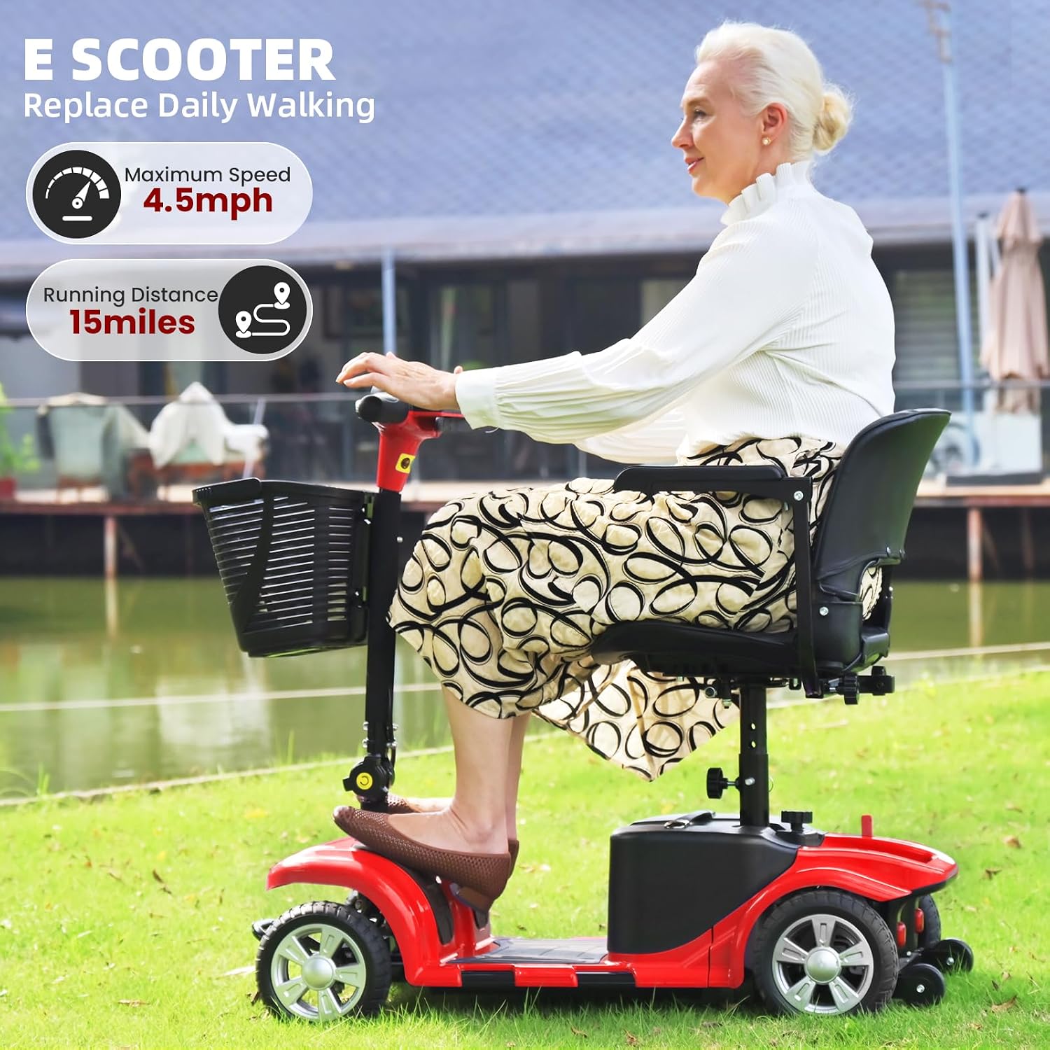 Mobility Scooters for Seniors & Adults, Compact Foldable Mobility Scooter with Tool-Free Disassembly, 15 Miles Range