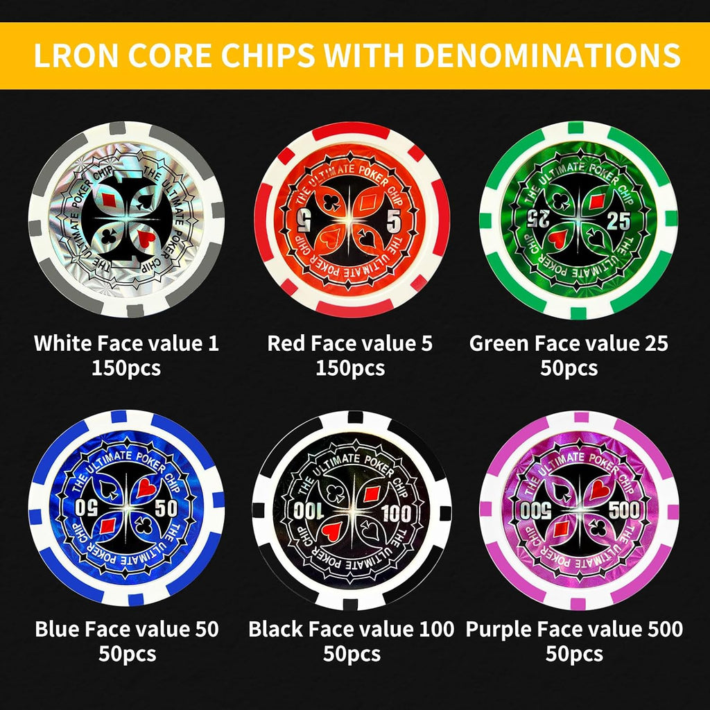Poker Chips with Numbers,11 Gram Poker Chips Set,500Pcs | With Aluminum Travel Case, Casino Poker Set for Texas