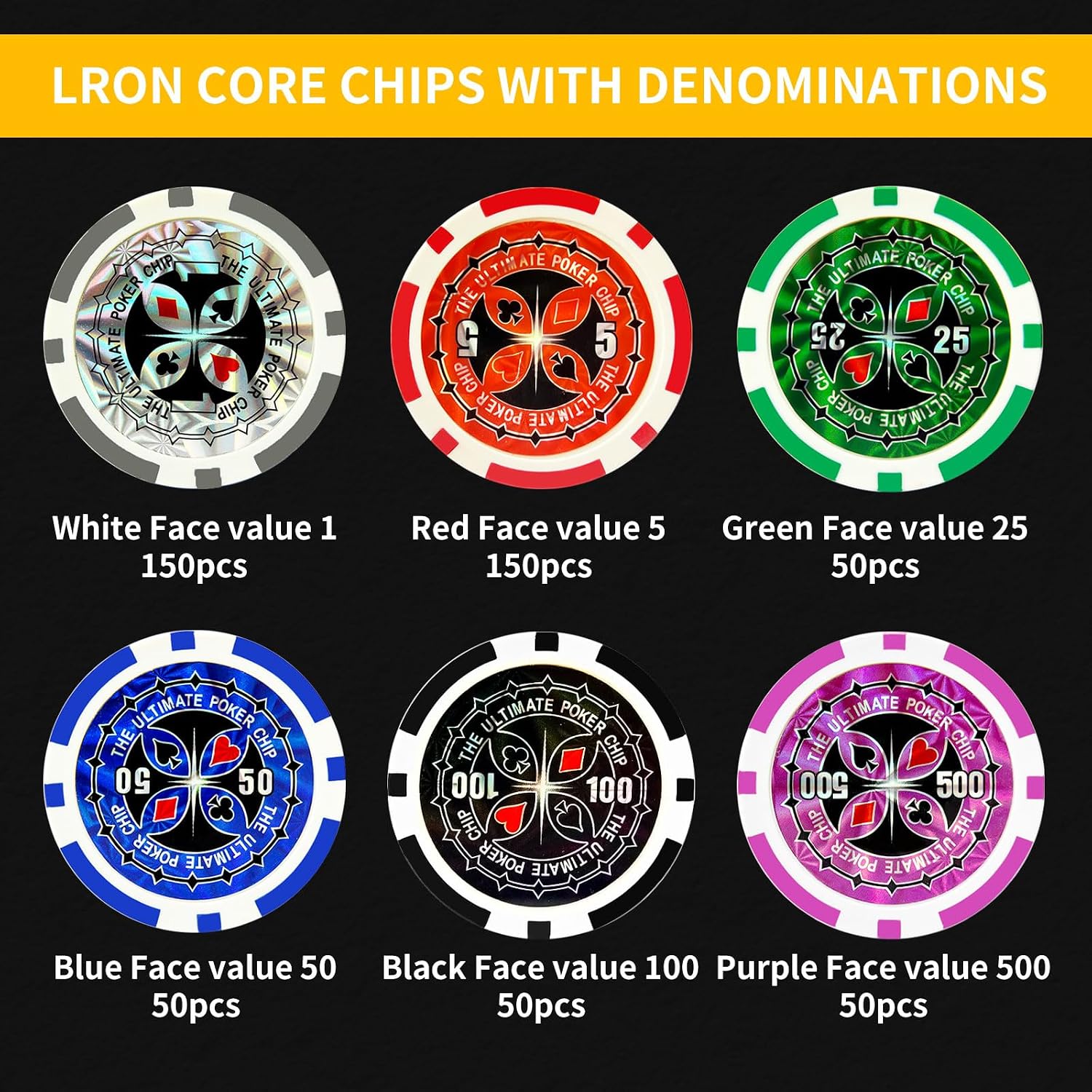 Poker Chips with Numbers,11 Gram Poker Chips Set,500Pcs | With Aluminum Travel Case, Casino Poker Set for Texas