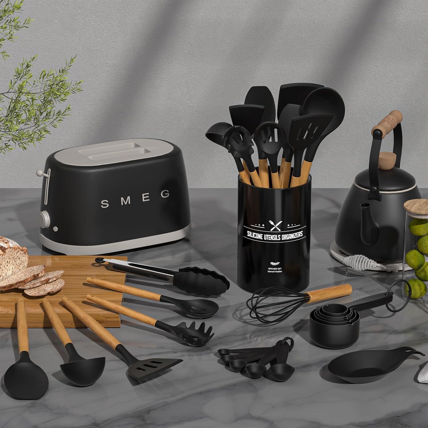 Kitchen Utensils Set- 34PCS Silicone Cooking Utensil with Holder, Umite Chef Heat Resistant Kitchen Spatula Set for