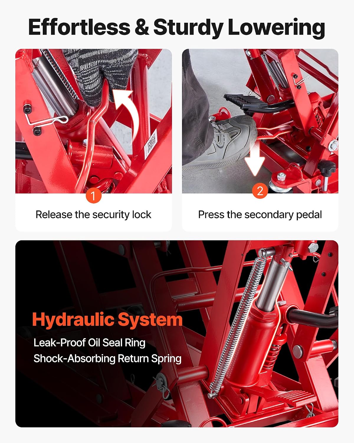 Hydraulic Motorcycle Lift Jack, 1500 lbs Capacity, ATV Lift Jack Portable Motorcycle Hoist Stand with 4 Wheels