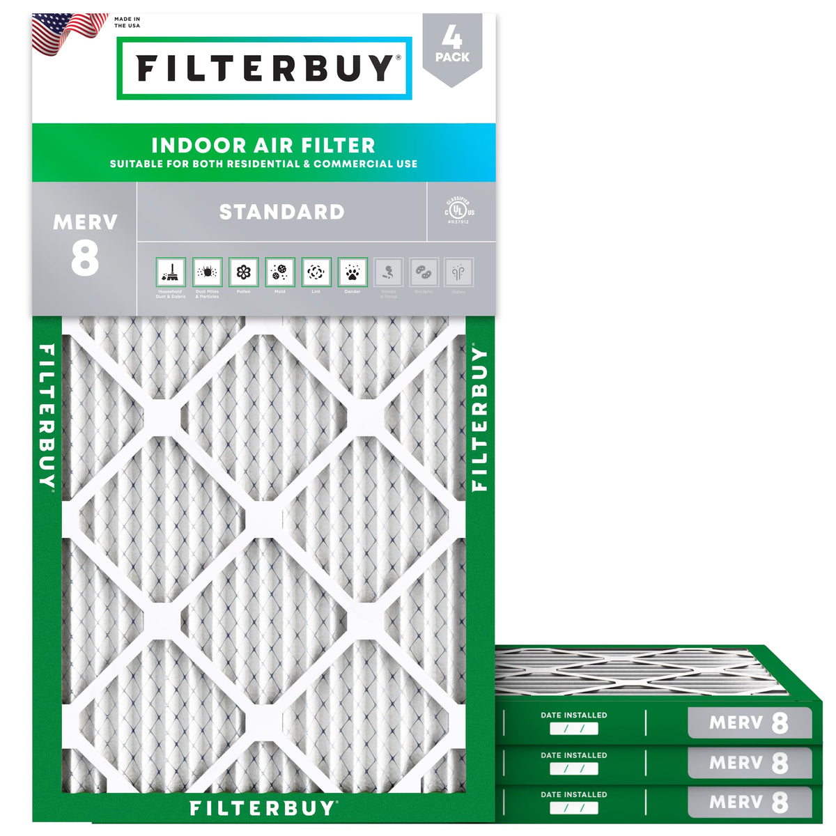 8x16x1 Air Filter MERV 8 Dust & Allergy Defense (4-Pack)