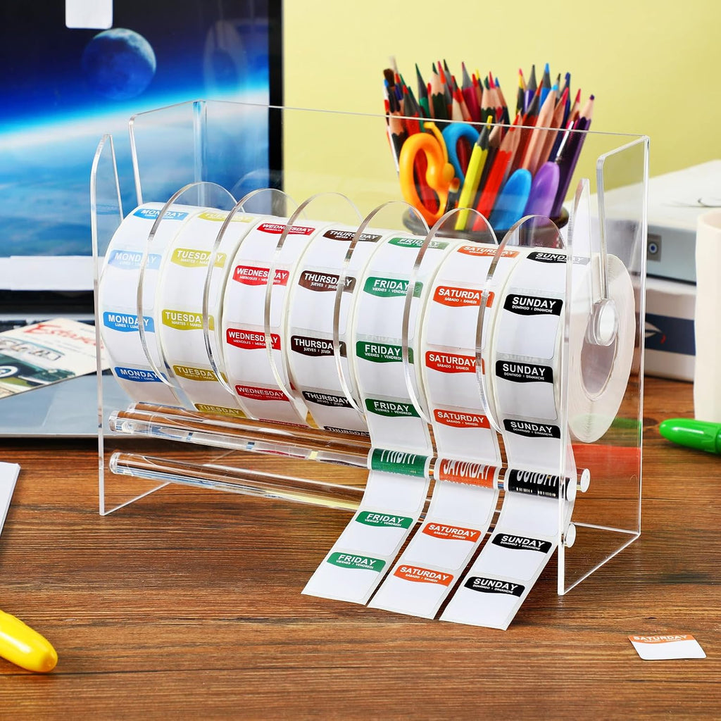7000 Pcs Day of The Week Labels Food Labels with Adjustable Label Dispenser Monday Through Sunday Management