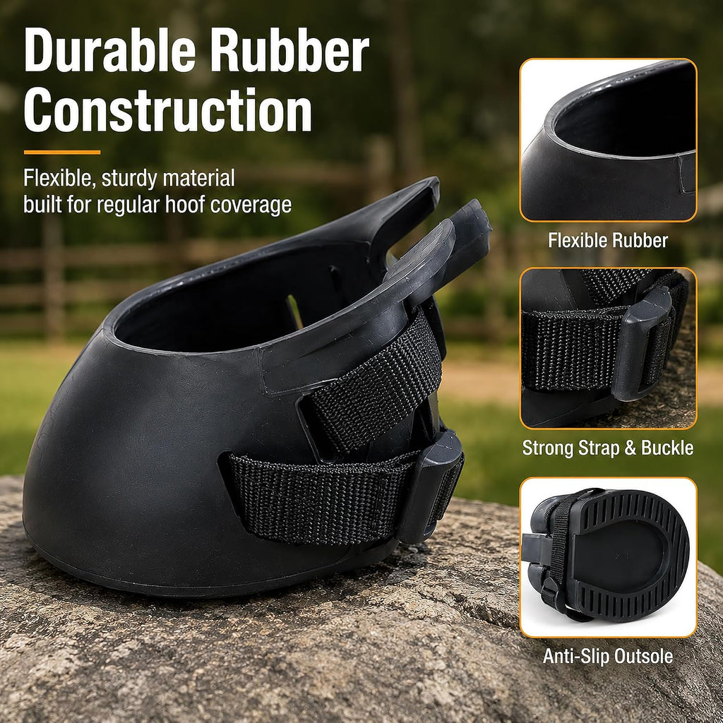 Horse Hoof Boots, 2 Pack Rubber Hoof Protectors for Riding (L)