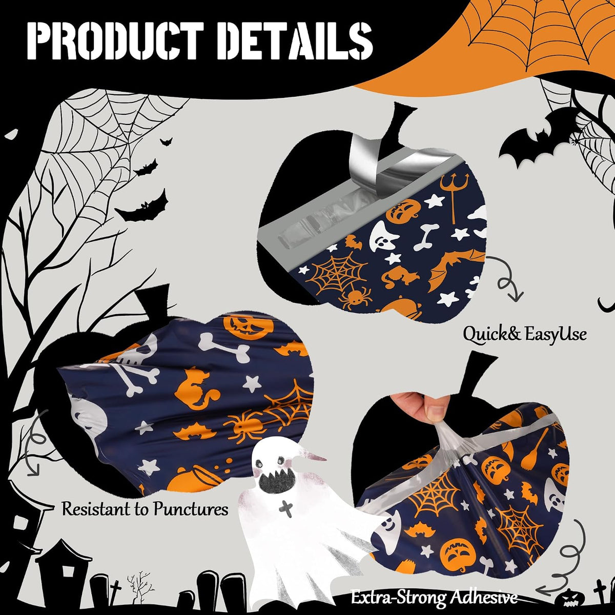 Halloween Poly Mailers 6x9 Inch, 100 Count, Ghost Pumpkin Shipping Bags