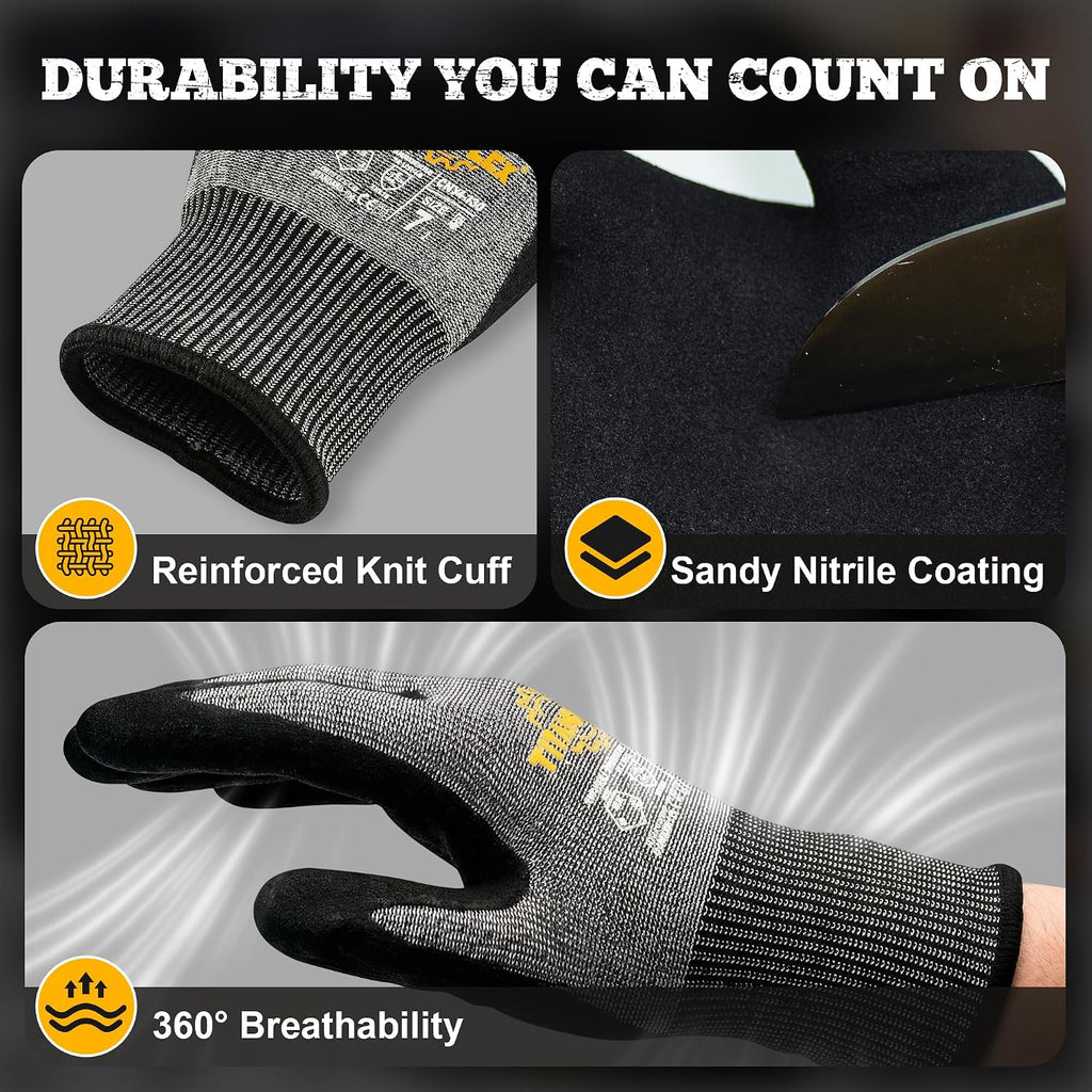 Cut Resistant Gloves ANSI A5, Work Gloves with Sandy Nitrile Grip,Black