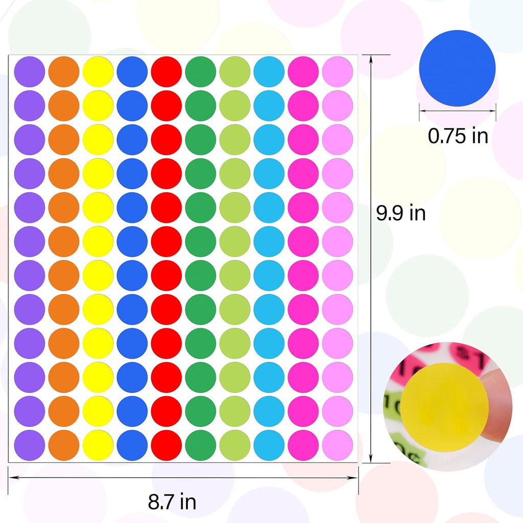 2040 PCS Colored Dot Stickers,3/4 Inch,10 Colors Round Circle Labels