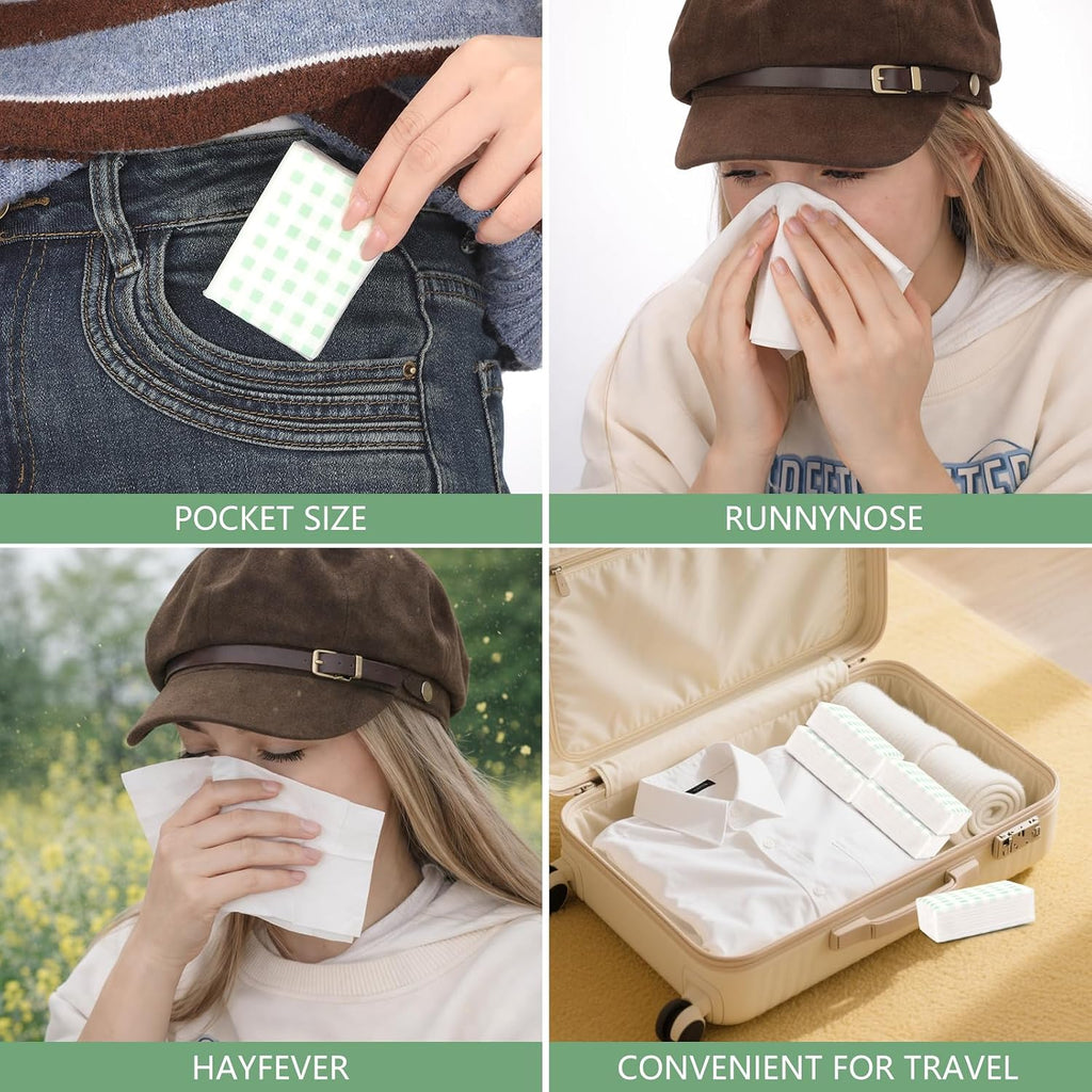 100 Pack Pocket Tissues, 3 Ply Sage Green Gingham Travel Tissues