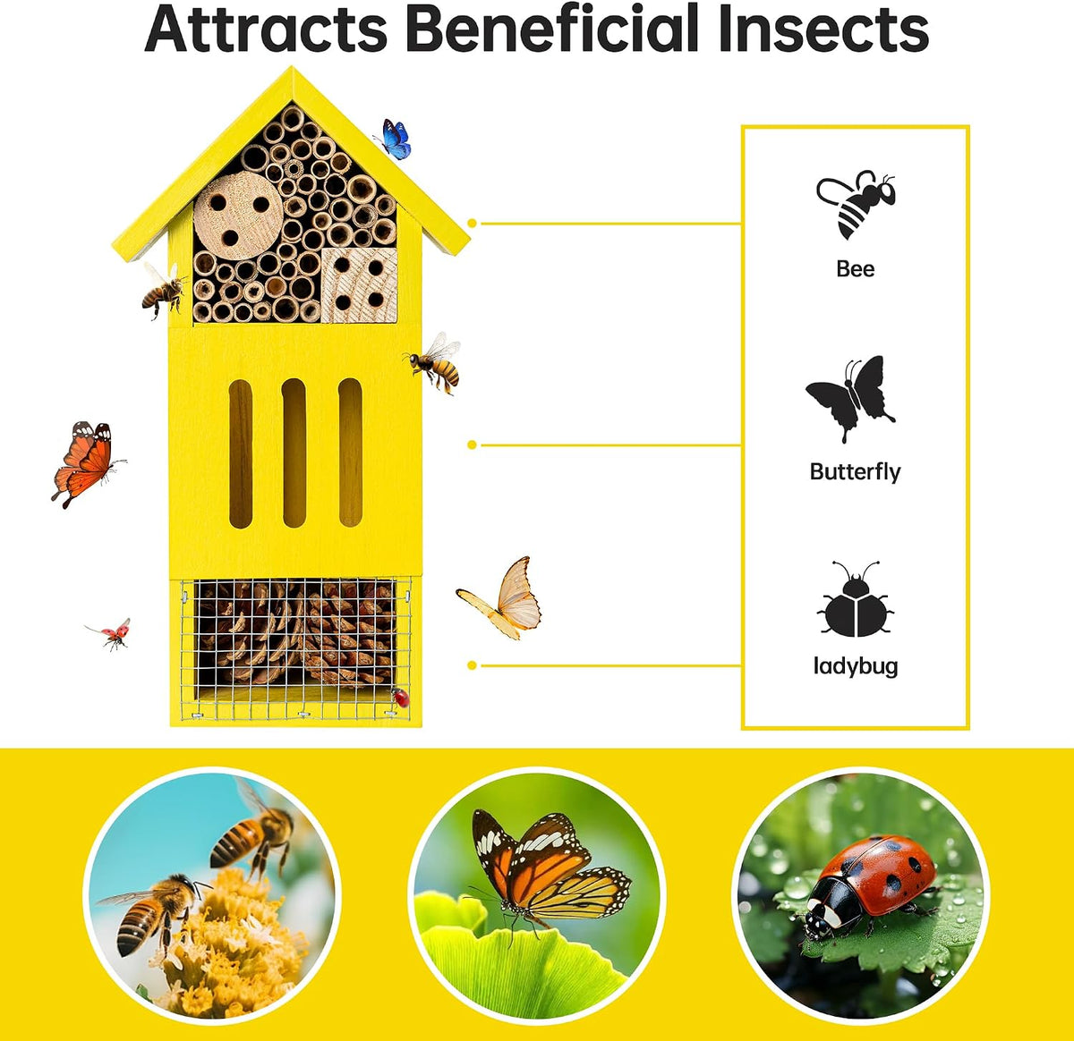 Bee House Bug Hotel & Butterfly House, Wooden Ladybug House