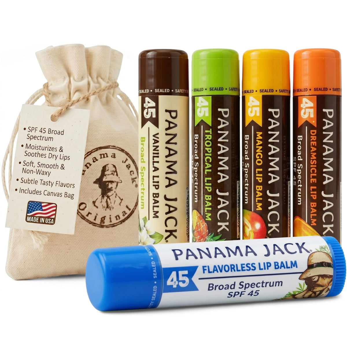 SPF 45 Sunscreen Lip Balm, Broad Spectrum, Moisturizing, 5 Pack