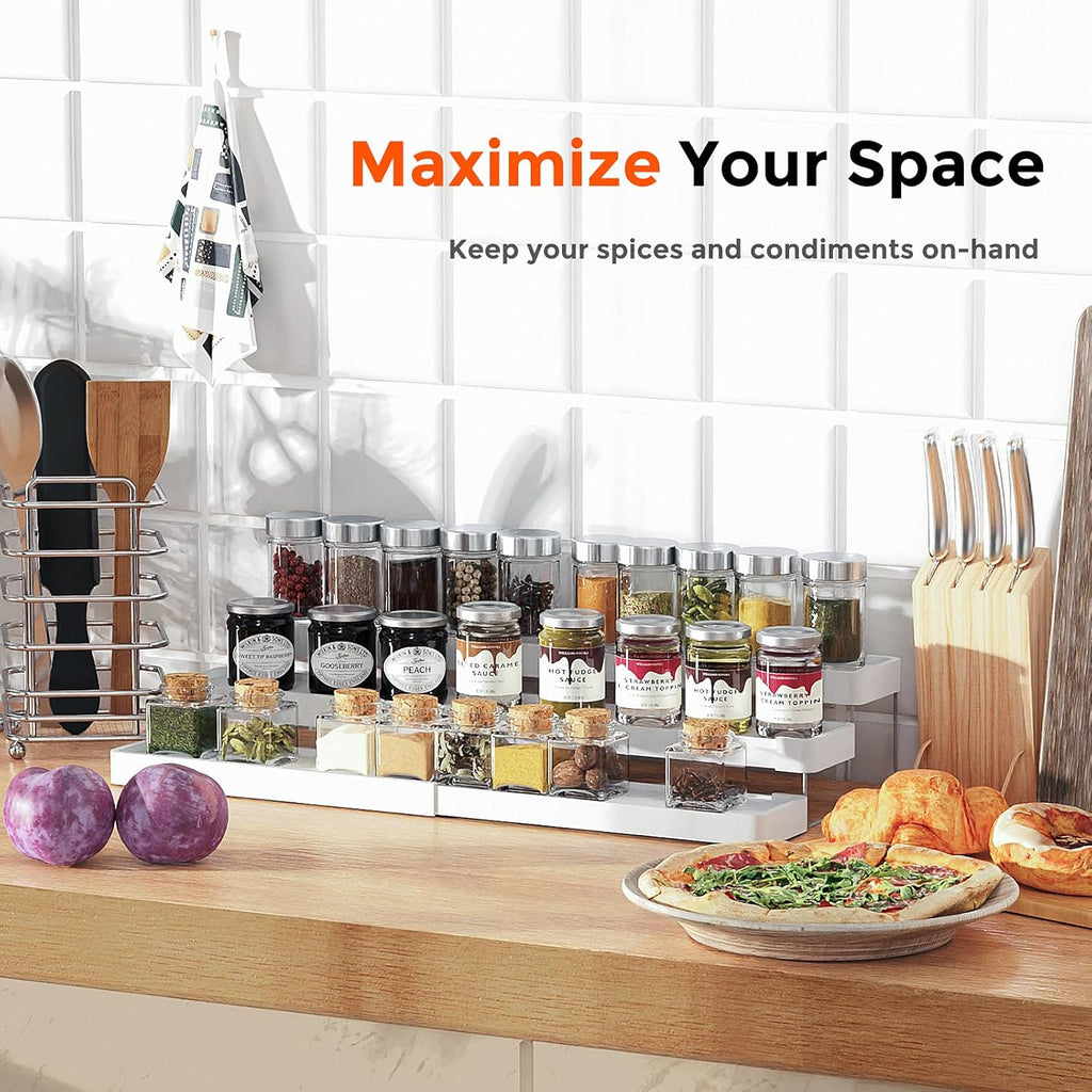 Expandable Spice Rack Organizer for Cabinet - 3 Tier Adjustable Cabinet Spice Organizer Easy Visibility - Spice
