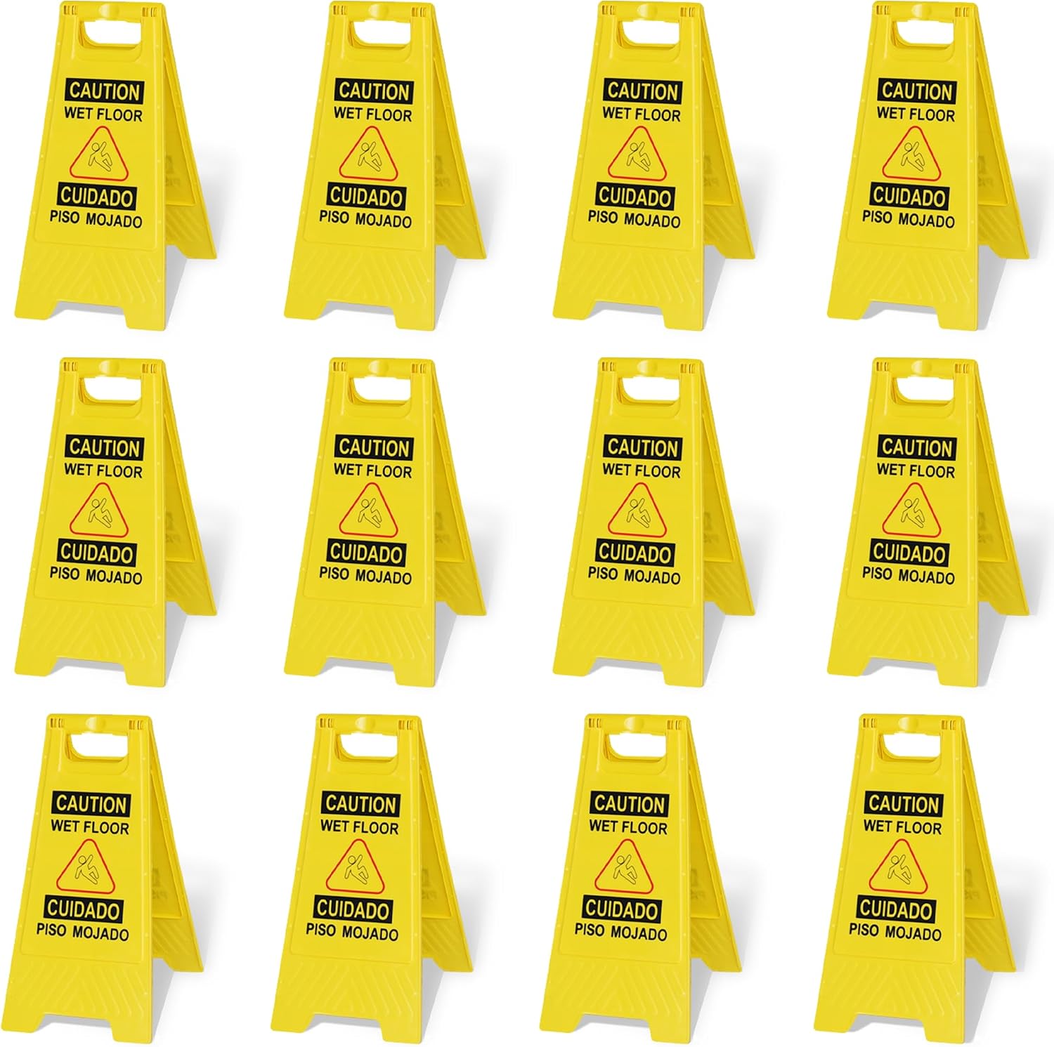 12-Pack 24in Caution Wet Floor Signs, Bilingual Warning Signs | Double-Sided Safety Sign for Office, Restroom