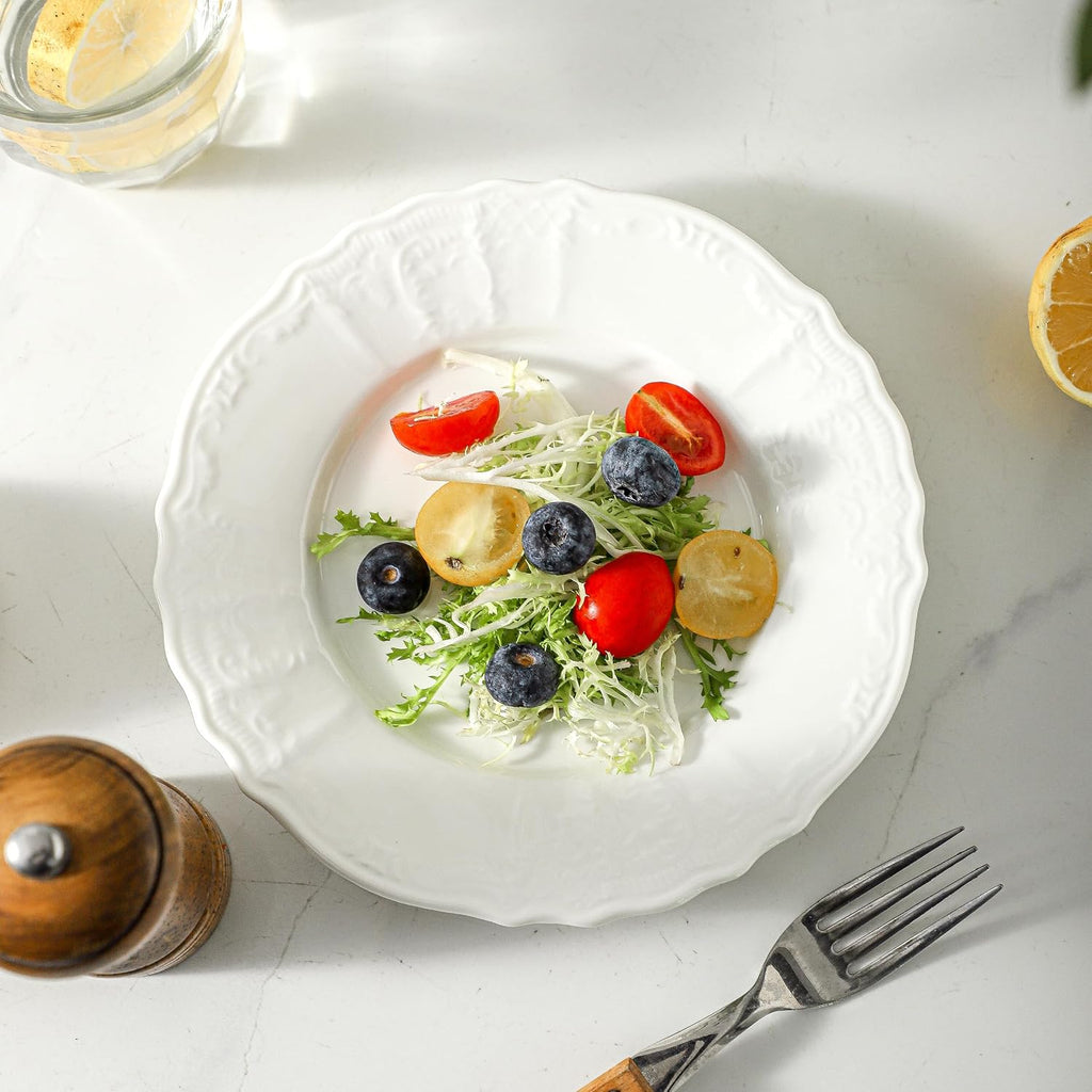 8 Pack Ceramic Appetizer & Dessert Plates, 7.5 In White Salad Plate