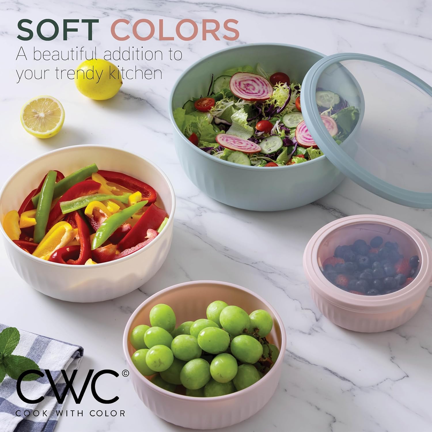 Prep Bowls with Lids- Wide and Deep Nesting Plastic Small Mixing Bowl Set with Lids, 12 Piece Set - Wide Bowls, Teal