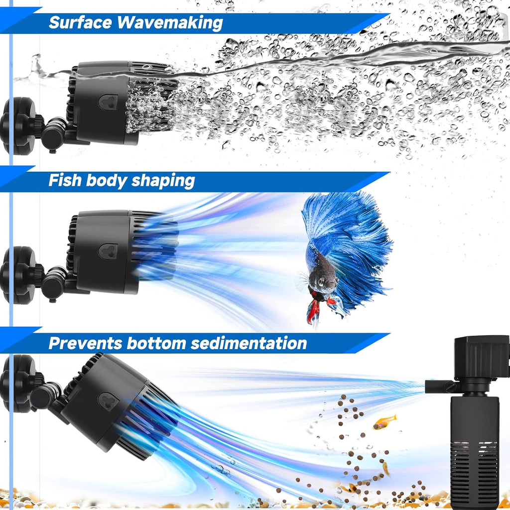 Aquarium Wave Maker - 20W 4277GPH Fish Tank Wavemaker Magnetic Mount Suction /360°+180°Adjustable Double
