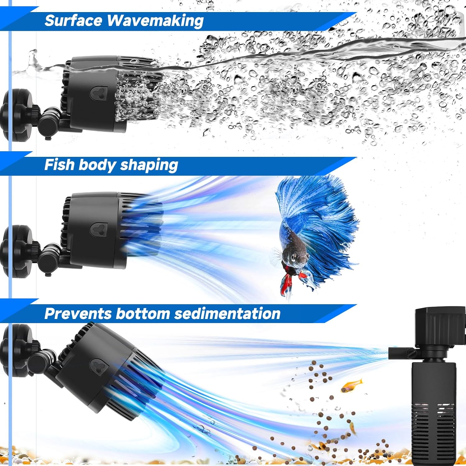 Aquarium Wave Maker - 20W 4277GPH Fish Tank Wavemaker Magnetic Mount Suction /360°+180°Adjustable Double
